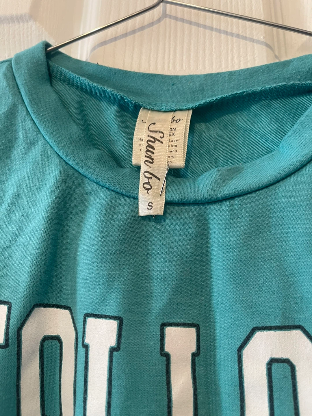 Shun bo Teal Cropped T-Shirt - photo 3