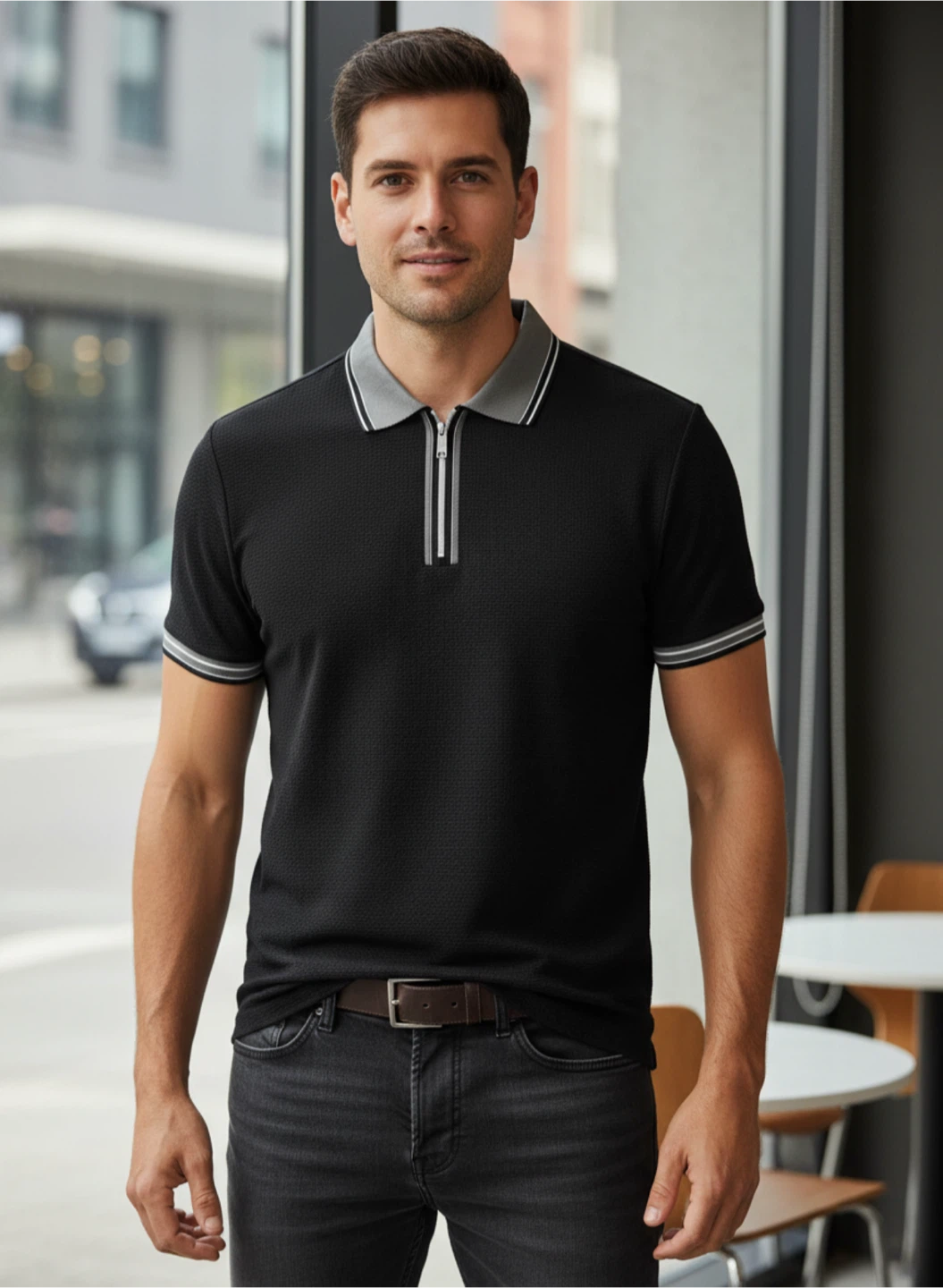 🏈 DKNY Black Quarter-Zip Polo Shirt