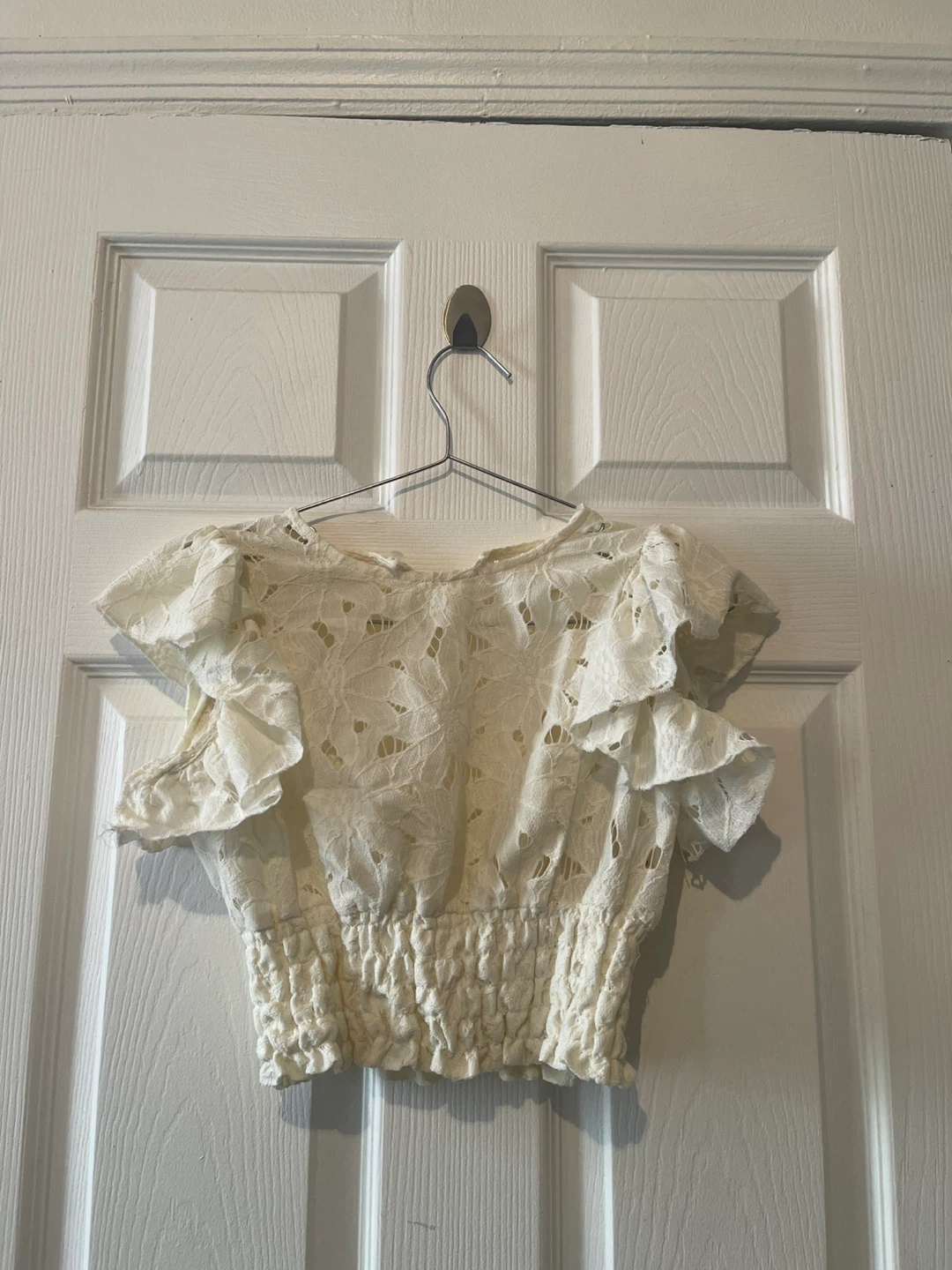 White Eyelet Ruffle Crop Top