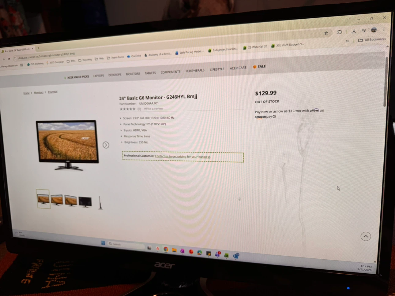 Acer 24” Computer Monitor G246HYL - cosmetic damage - photo 2
