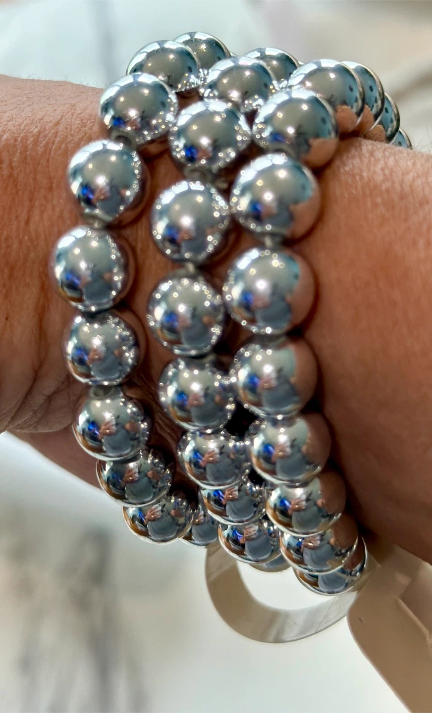 Silver Tone Ball Bead Stretch Bracelet Stack & Earrings Set - photo 3