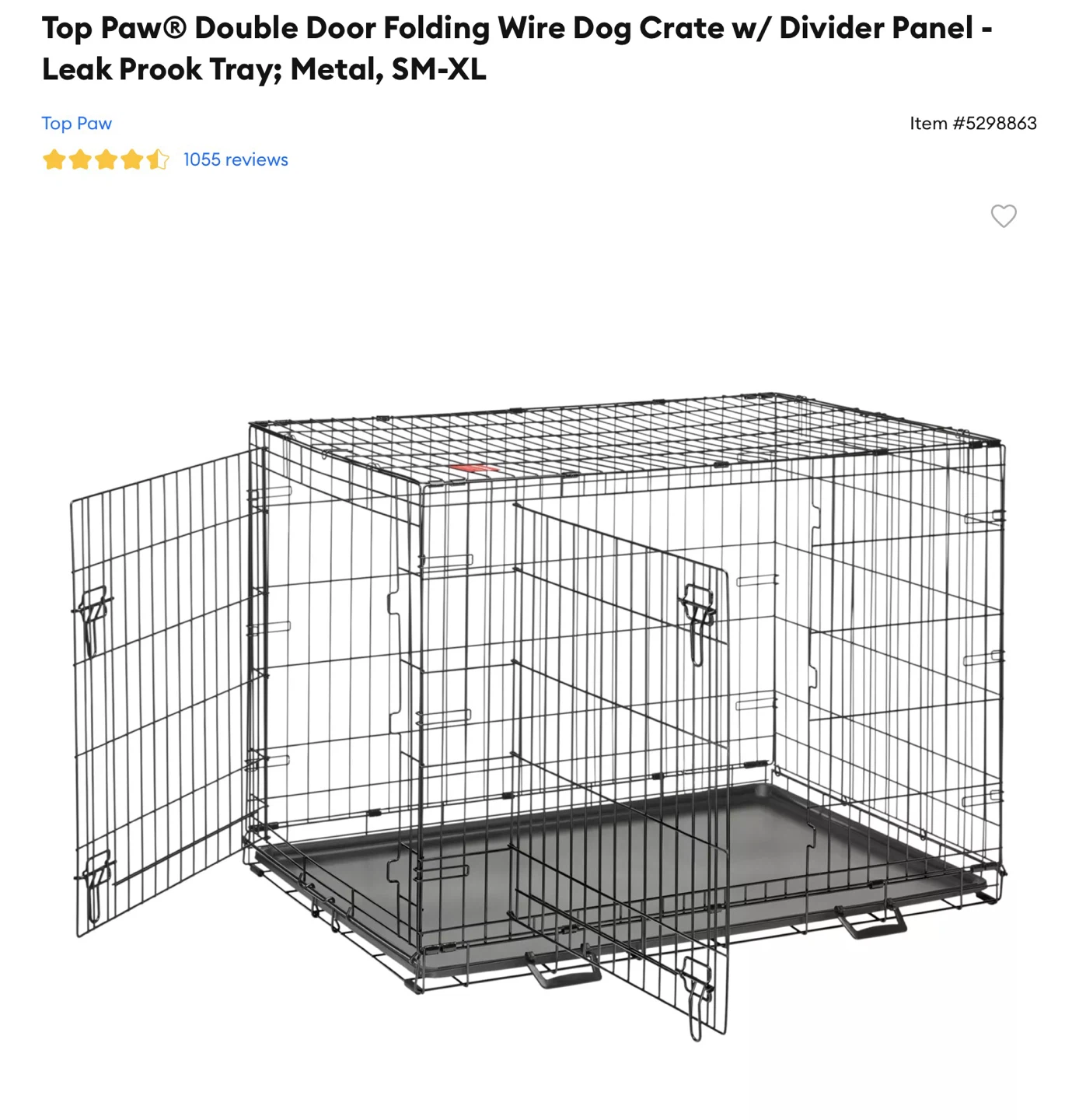 Top Paw Double Door Folding Wire Dog Crate