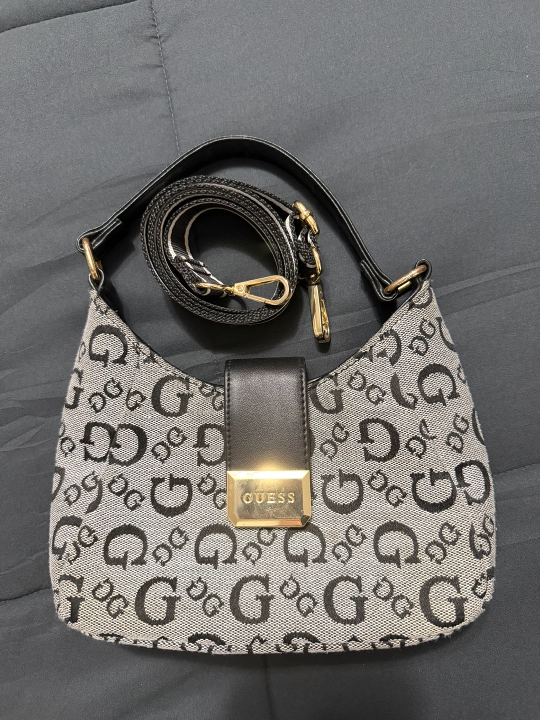 Guess Black and Grey Monogram Shoulder Bag