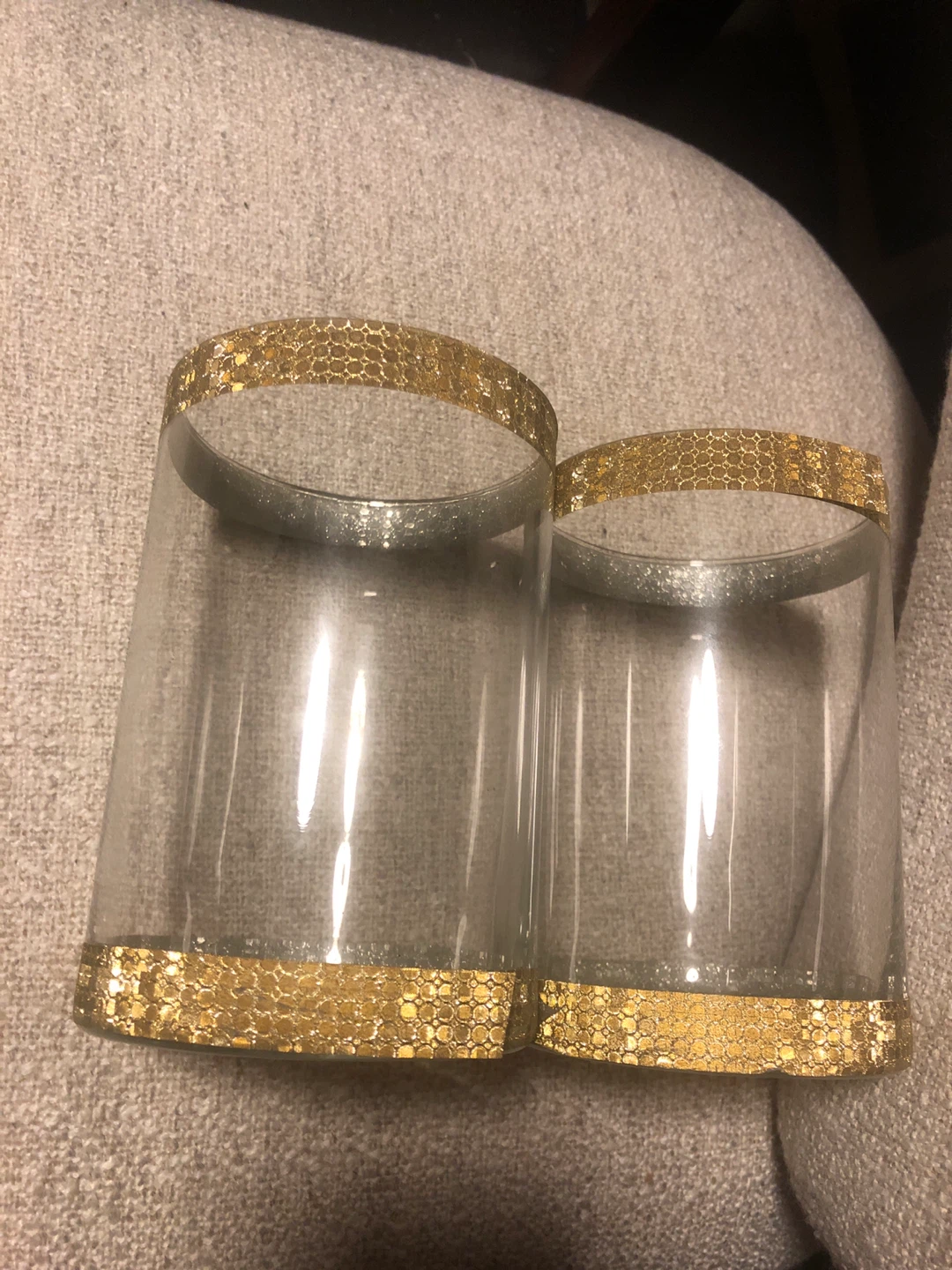 Set of Two Gold-Trimmed Glass Candle Holders 🏈