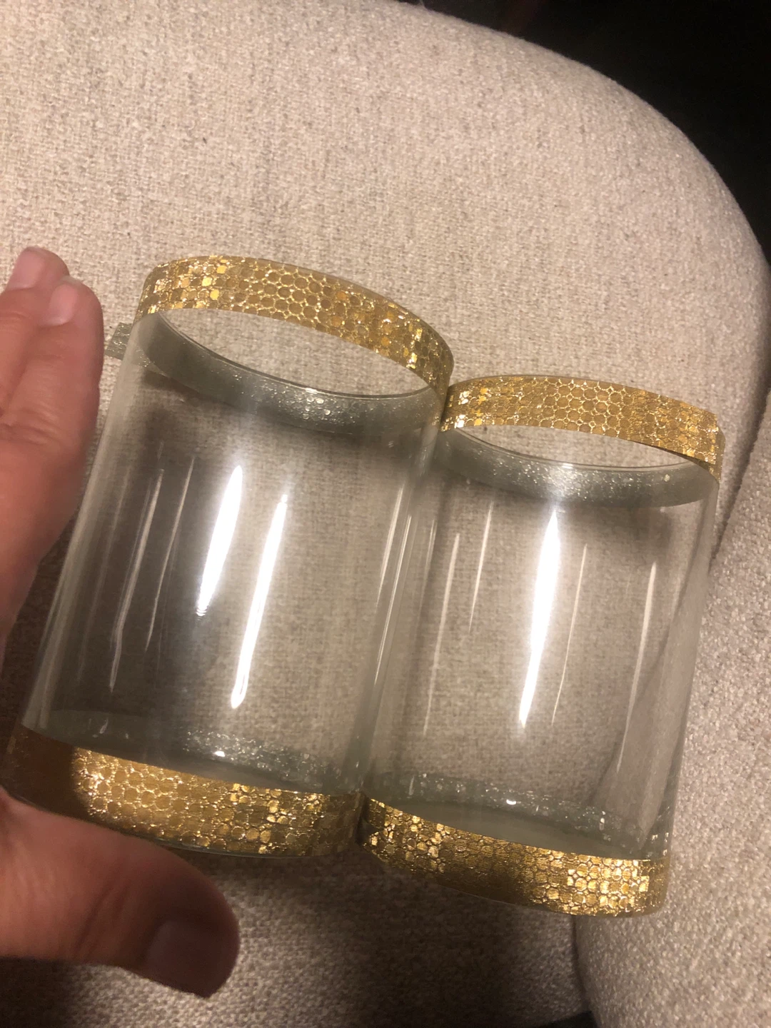 Set of Two Gold-Trimmed Glass Candle Holders 🏈 - photo 2