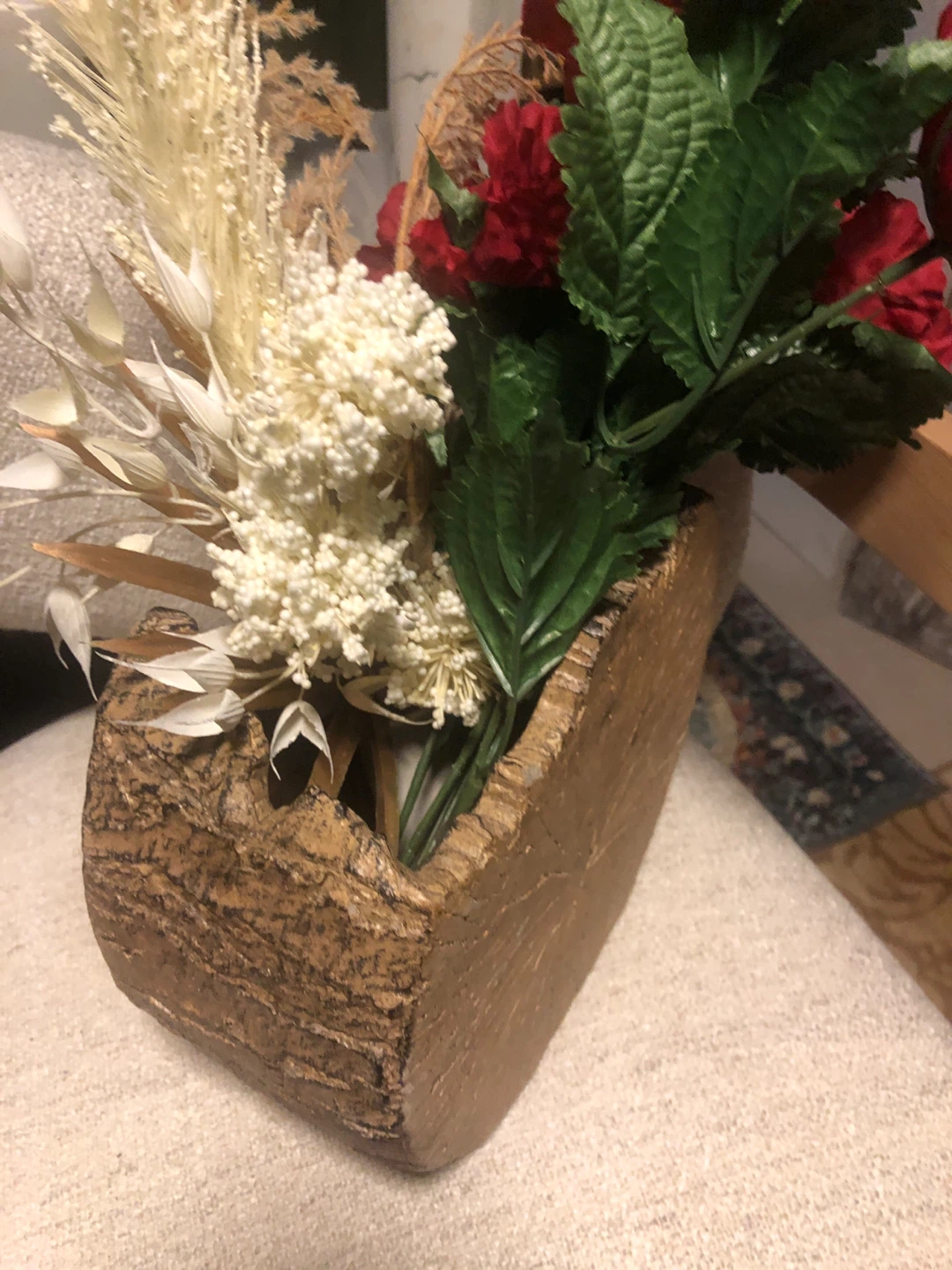 Decorative Faux Floral Arrangement in Tree Bark Vase 🏈 - photo 3