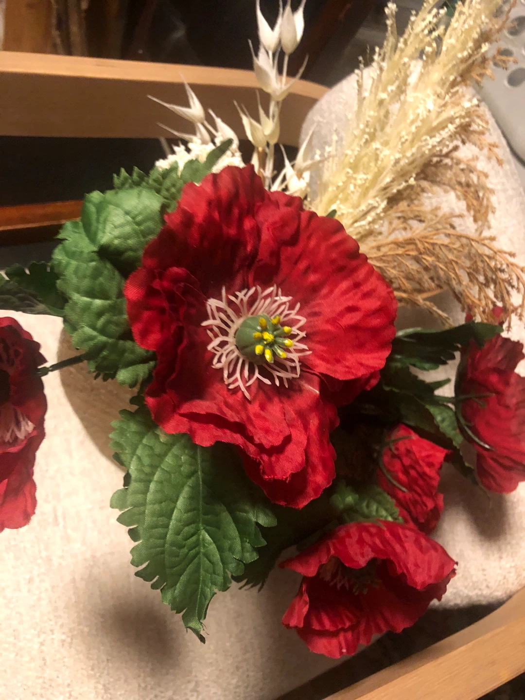 Decorative Faux Floral Arrangement in Tree Bark Vase 🏈