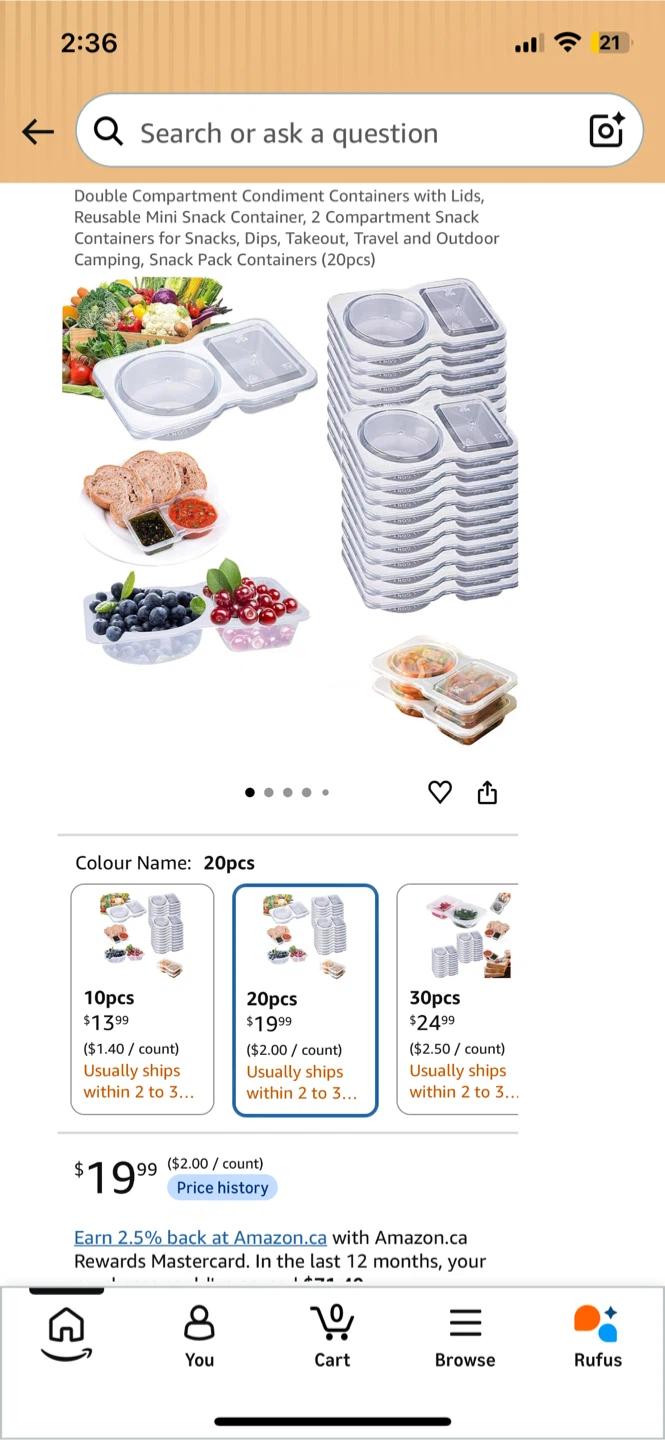 🏈 NEW! 20 Double Compartment Condiment Containers with Lids