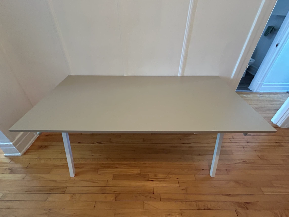 Large grey desk with bag hooks