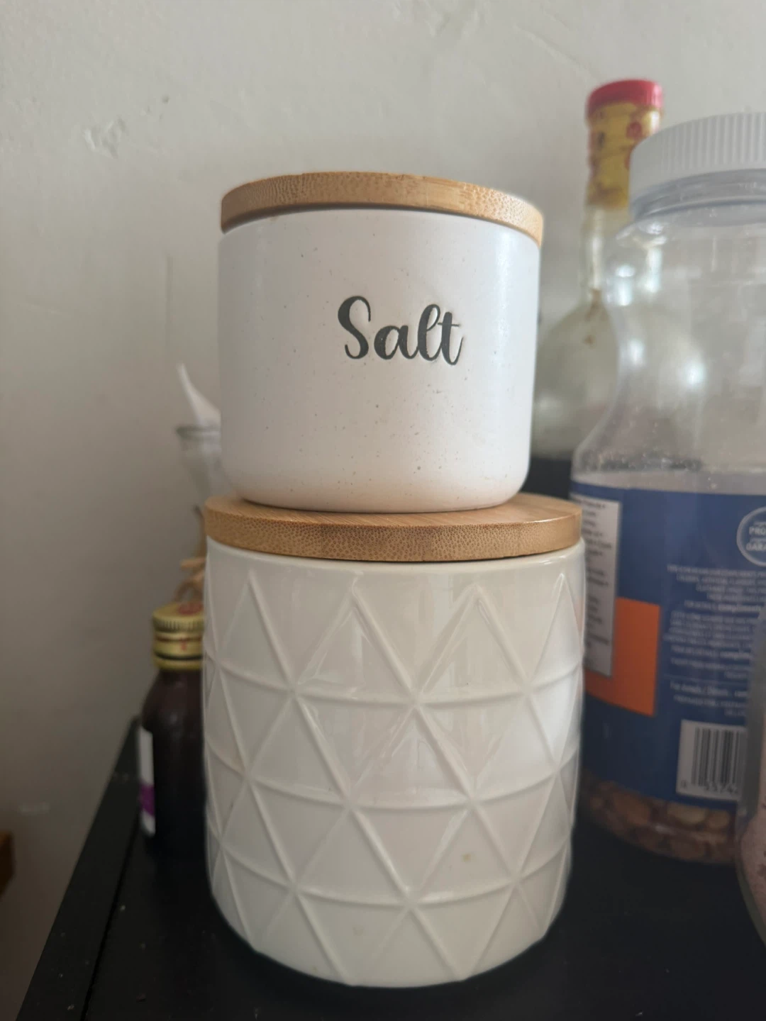 Set of Two Ceramic Canisters with Bamboo Lids