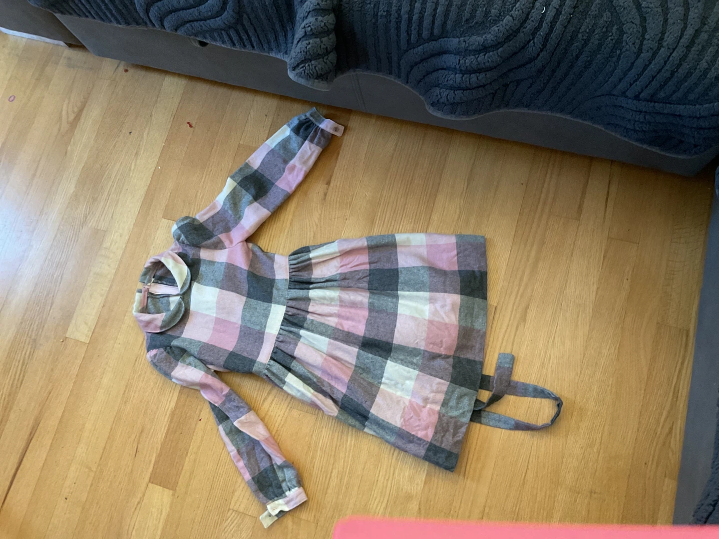 Pink and grey plaid collared dress, $5