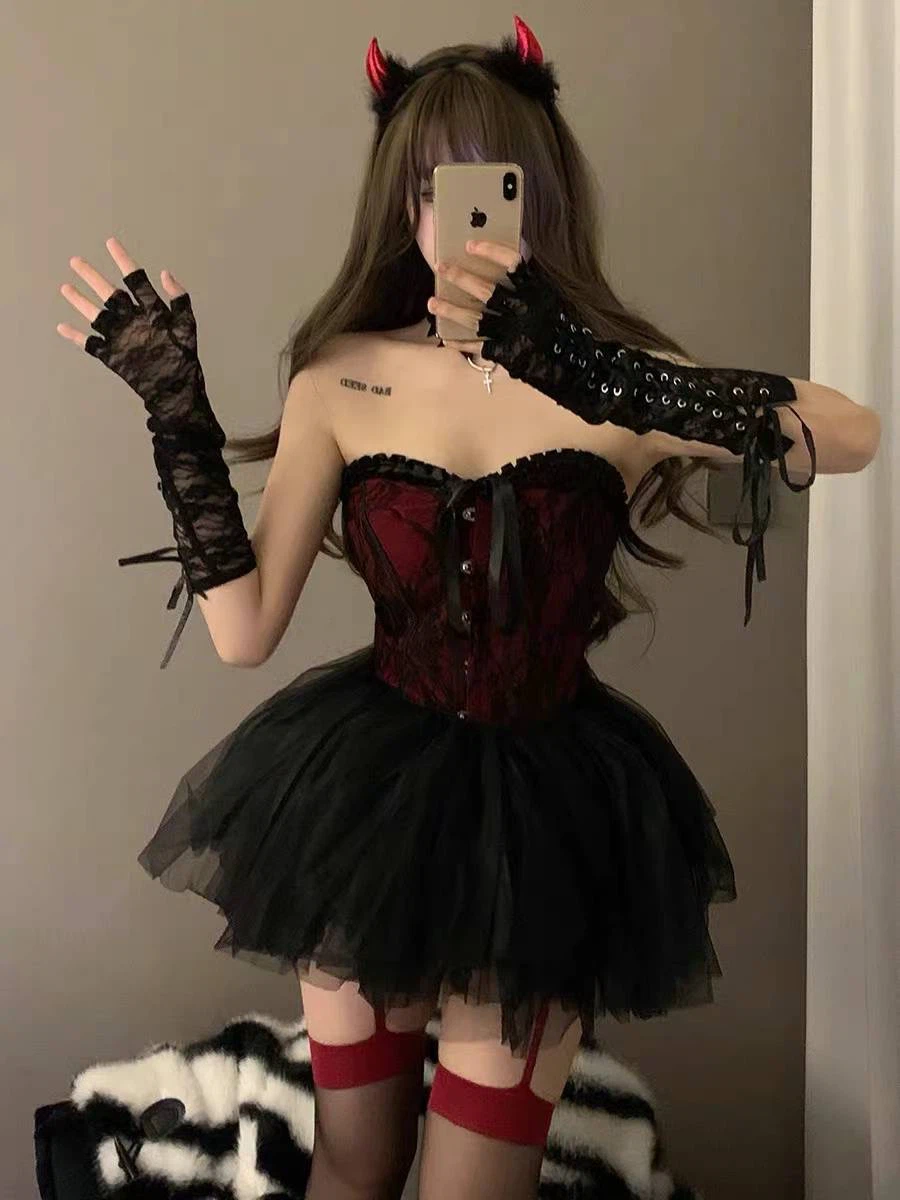 Halloween- Devil Costume Corset and Skirt Set