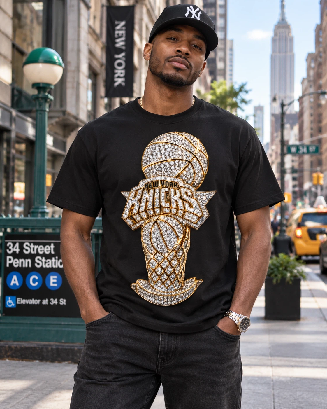 New York Basketball Rhinestone Graphic T-Shirt