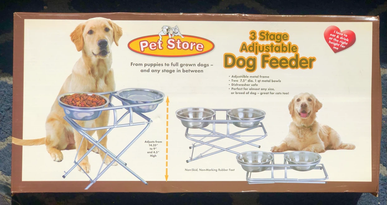 Pet Store 3 Stage Adjustable Dog Feeder NEW