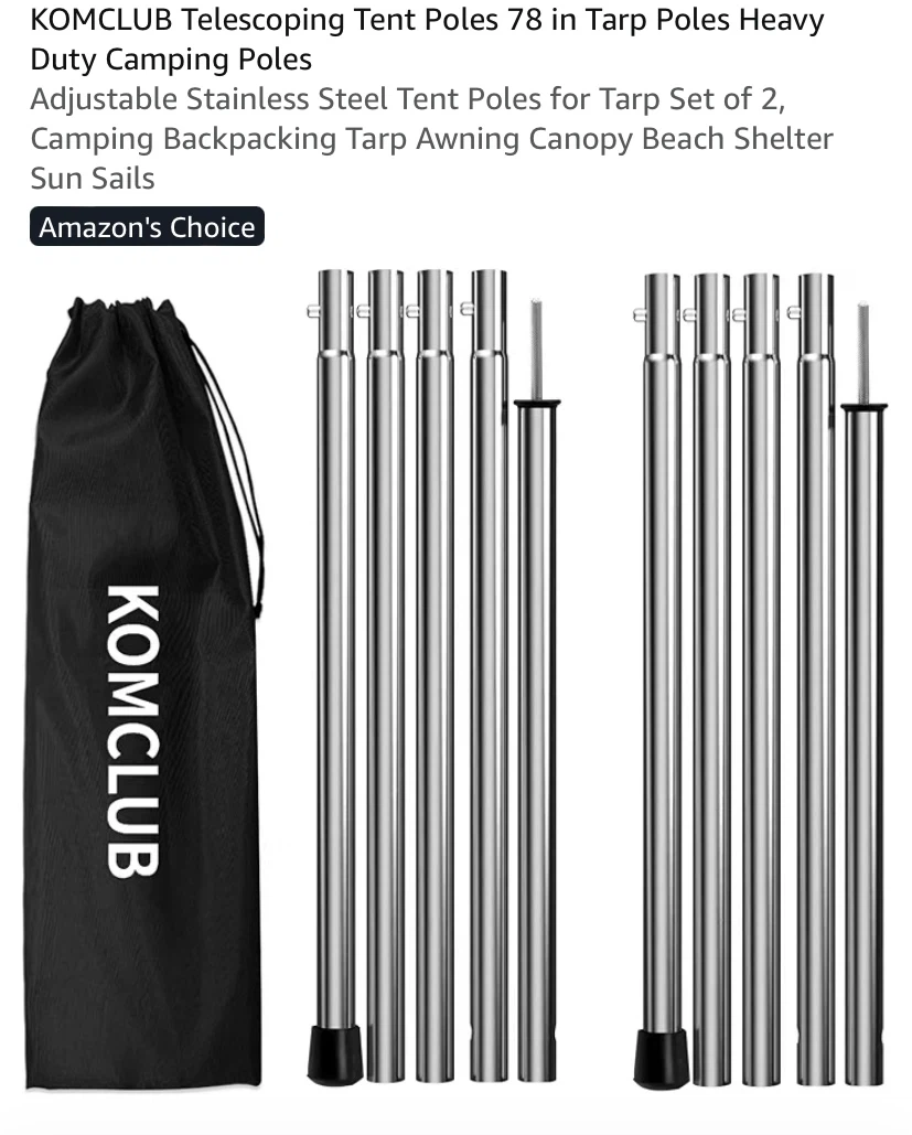 New Telescoping Tent Poles 78 in Tarp Poles