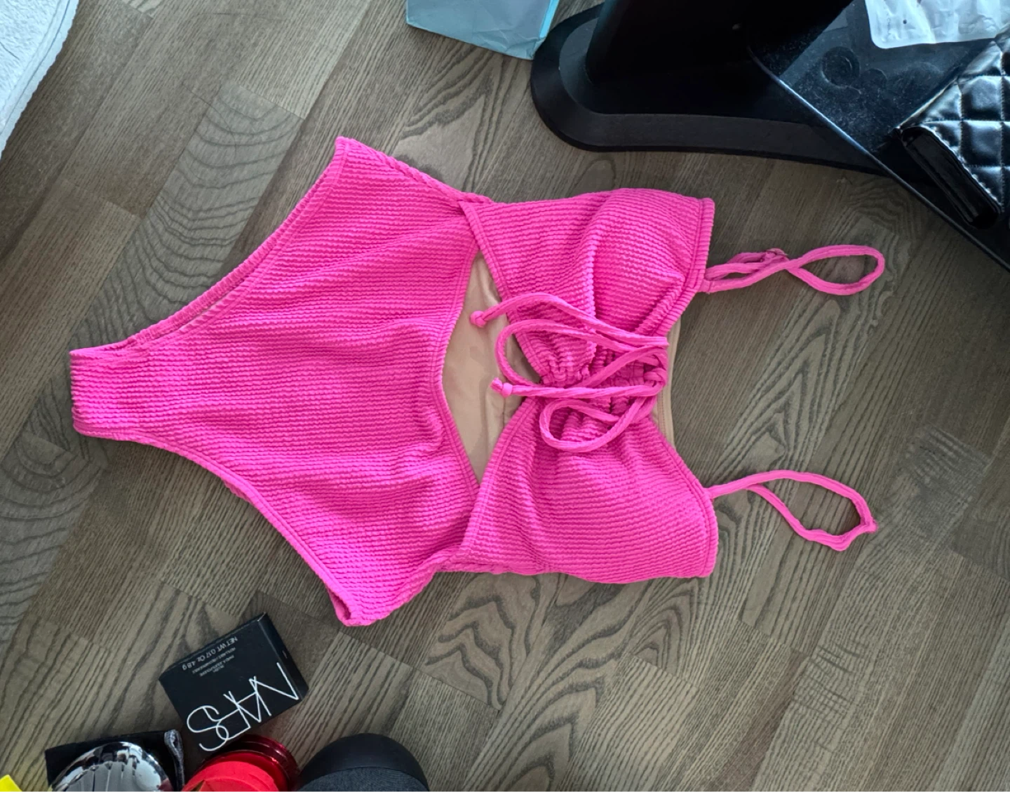 S- Bright Pink Crinkle One-Piece Swimsuit