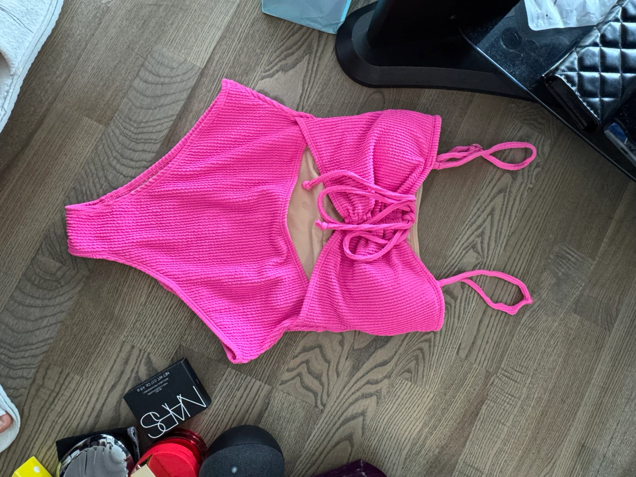 S- Bright Pink Crinkle One-Piece Swimsuit - photo 2
