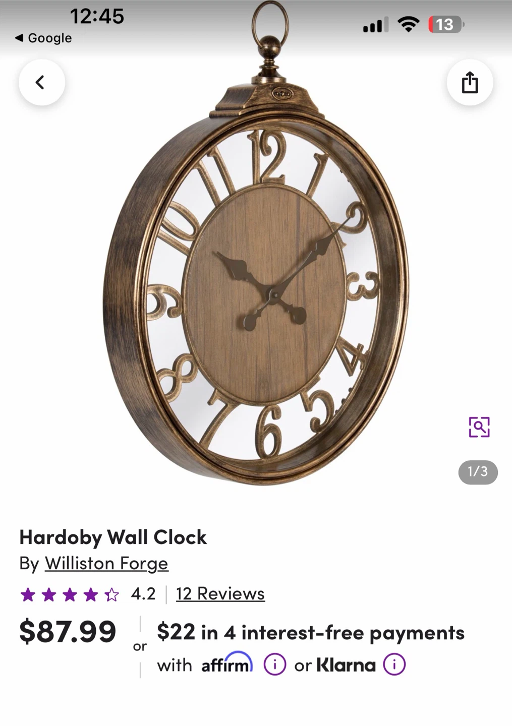 Williston Forge Hardoby Wall Clock - photo 2