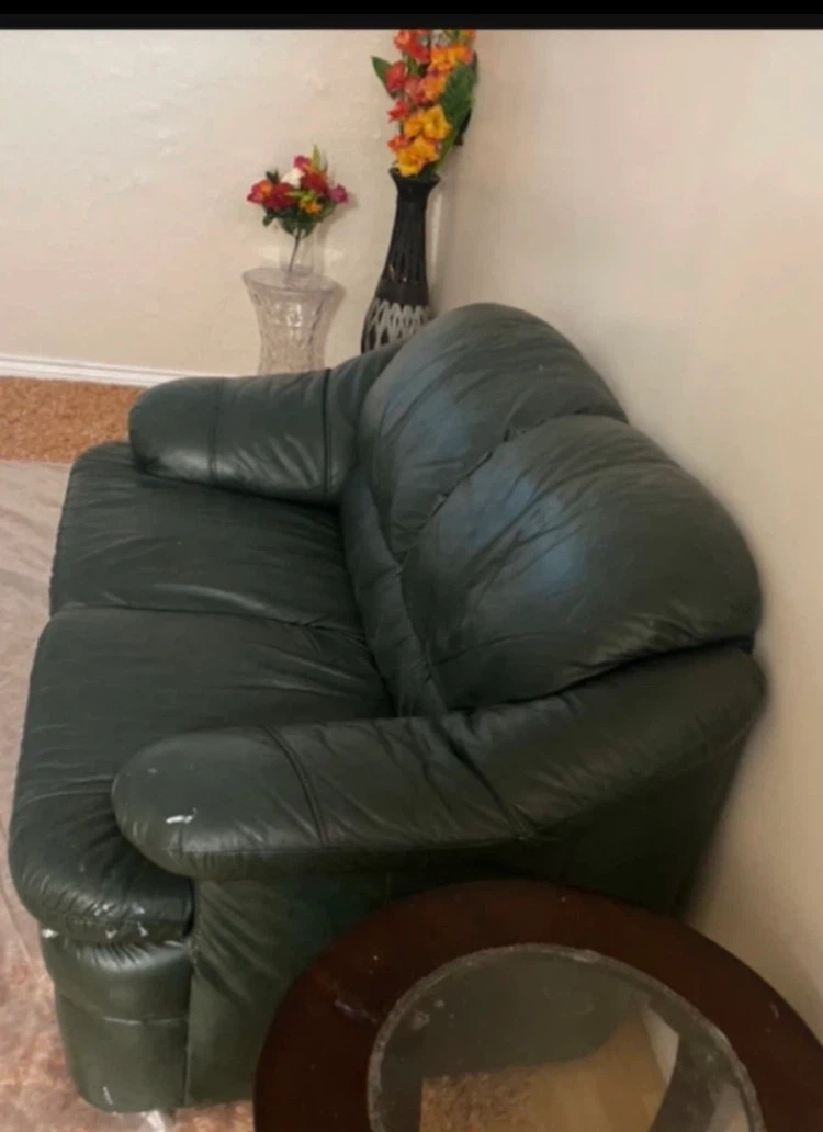 Couch Dark Green Leather Loveseat