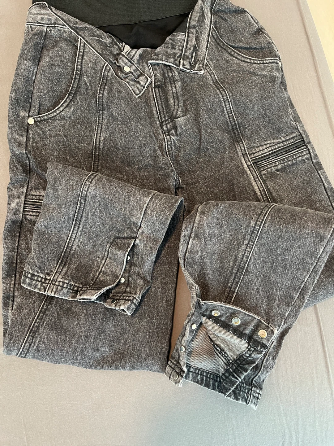 Foldover Waistband Mom Jeans - Washed Black - photo 4