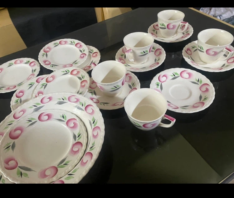 Tea set Vintage Floral hand painted print