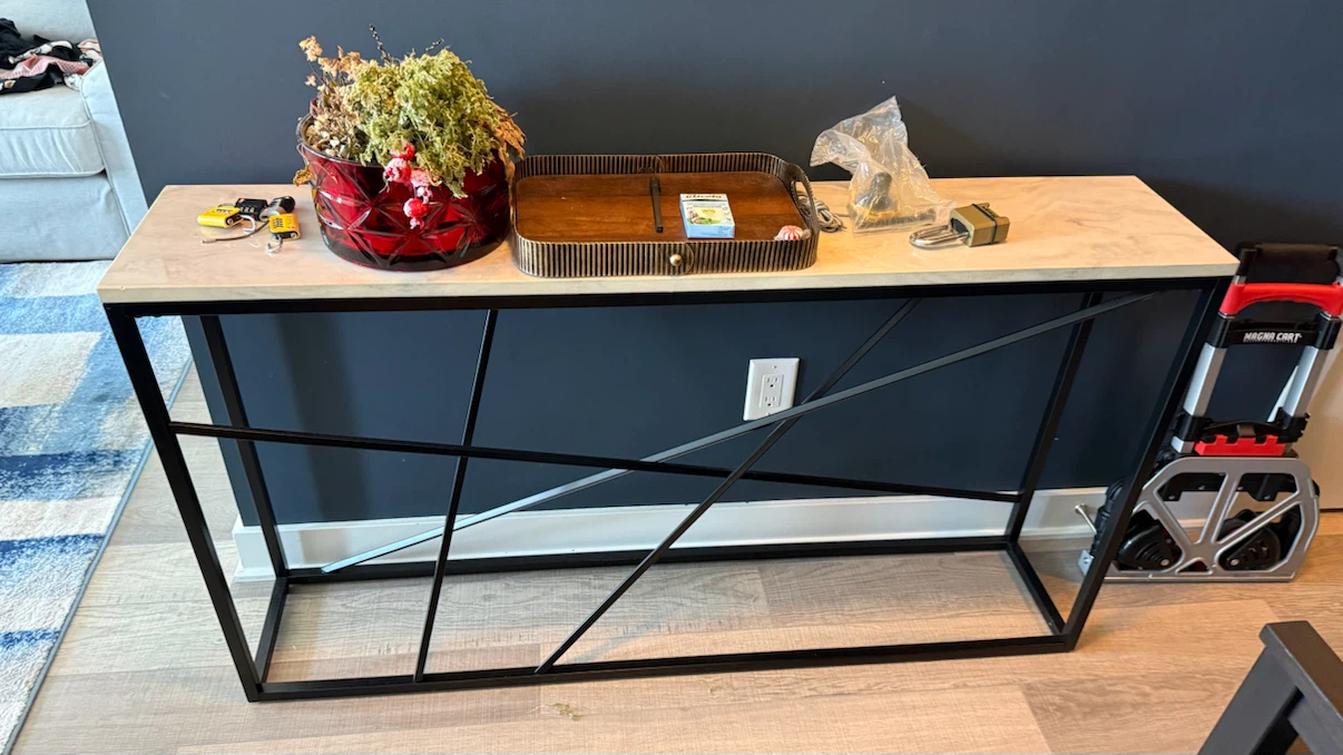 Black Metal Console Table with Marble Effect Top