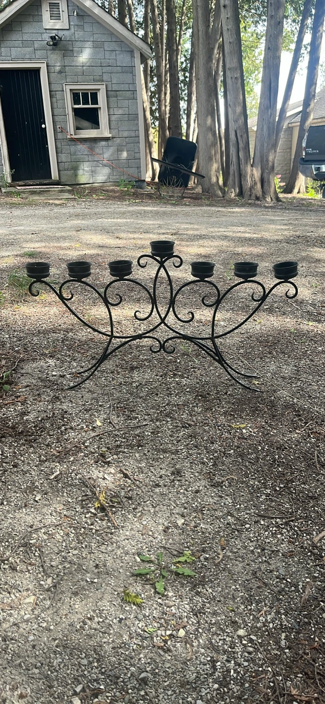 Black wrought iron 7-candle candelabra