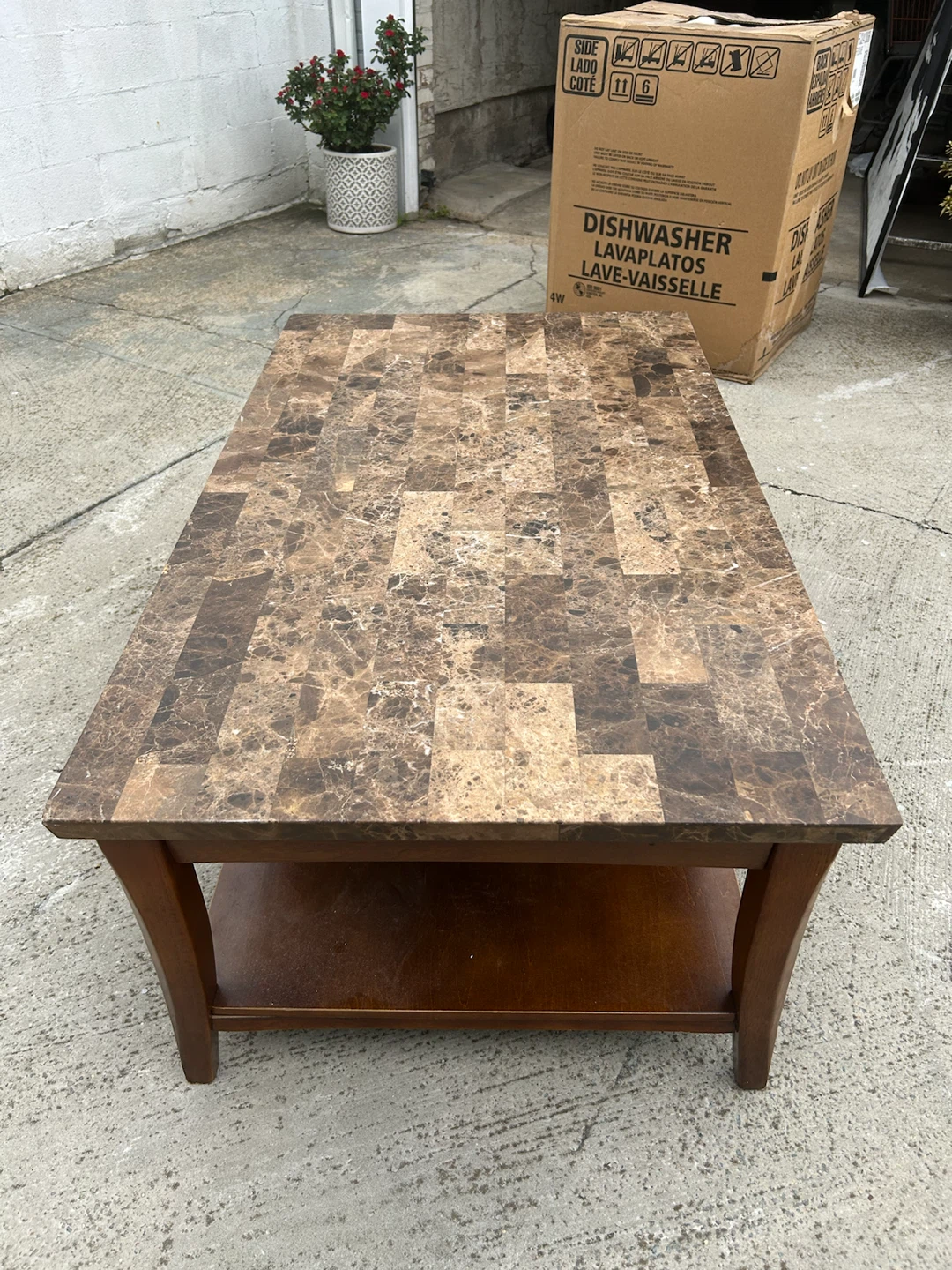 Faux Marble Coffee Table with Bottom Shelf