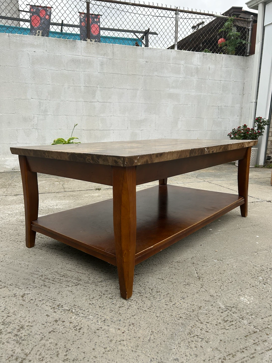 Faux Marble Coffee Table with Bottom Shelf - photo 2