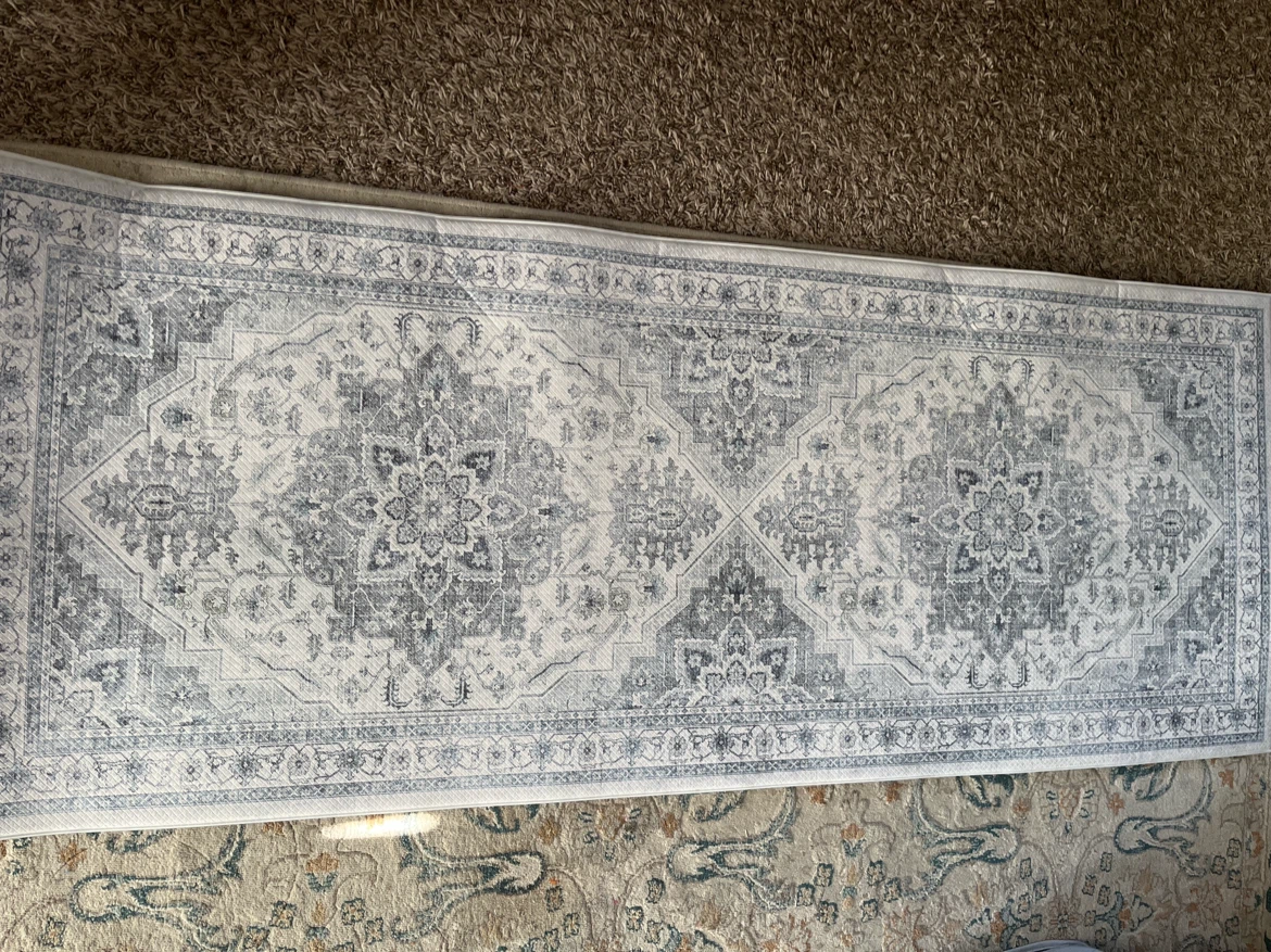 Grey and White Traditional Style Runner Rug - photo 2
