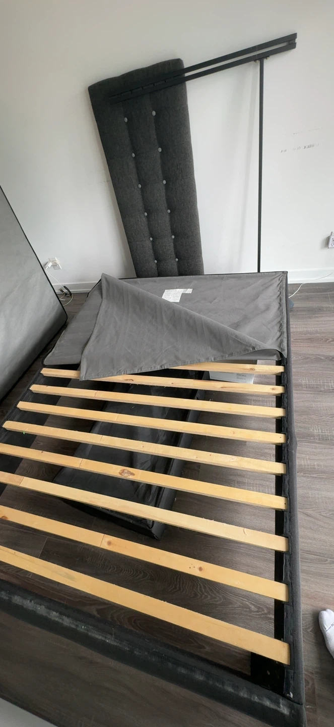 Grey Upholstered Twin/Full Bed Frame