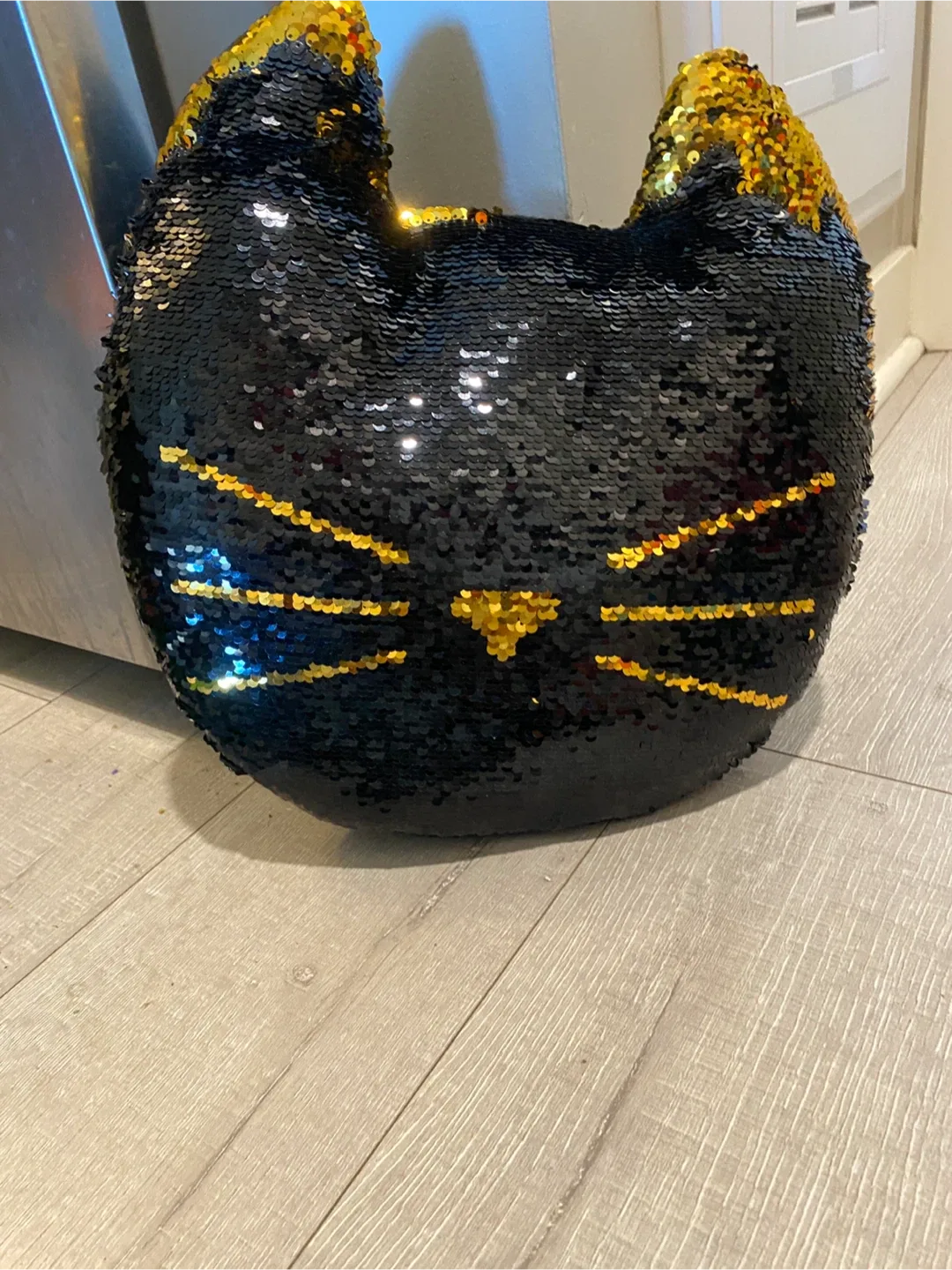 Reversible Sequin Cat Pillow