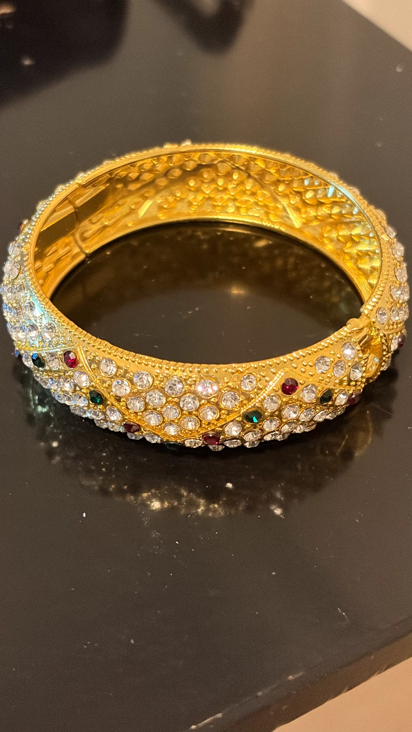 Gold-tone crystal hinged bangle