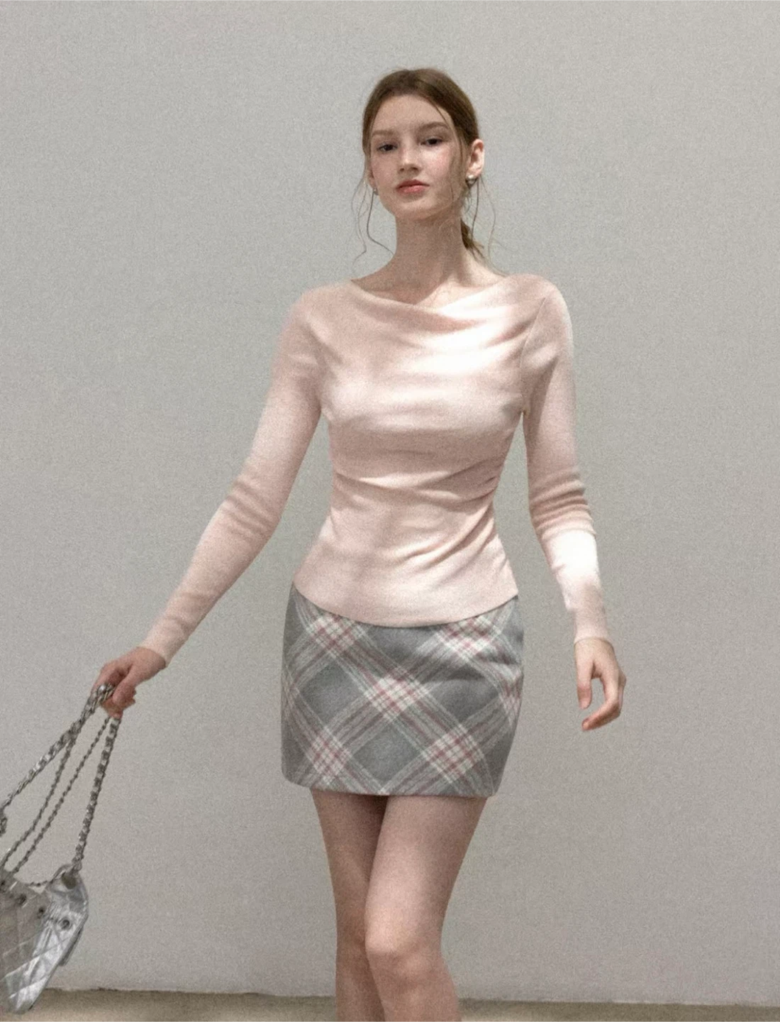 NEW-Grey Plaid Pattern Mini Skirt - photo 2