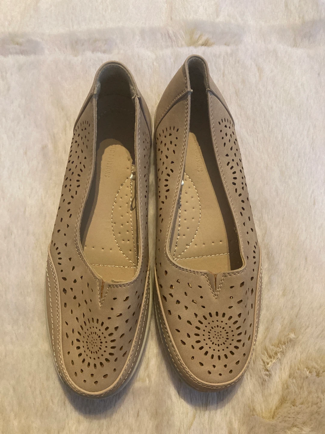 Basic Editions Beige Laser Cut Slip-on Shoes