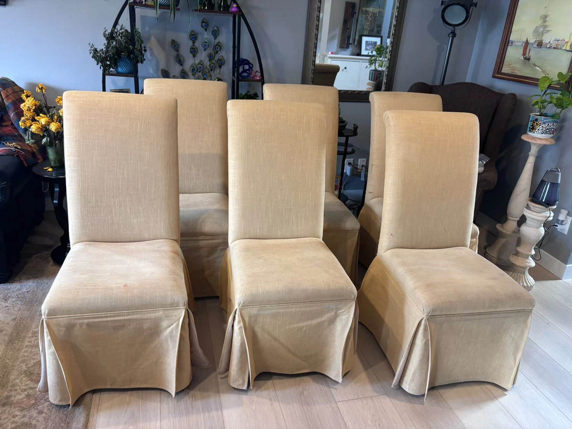 Set of 6 Beige Slipcovered Dining Chairs