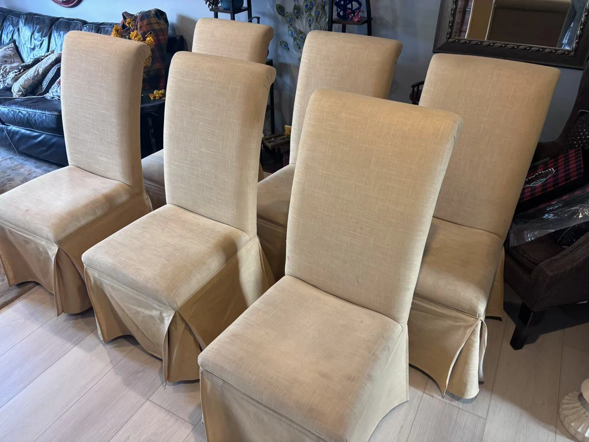 Set of 6 Beige Slipcovered Dining Chairs - photo 2