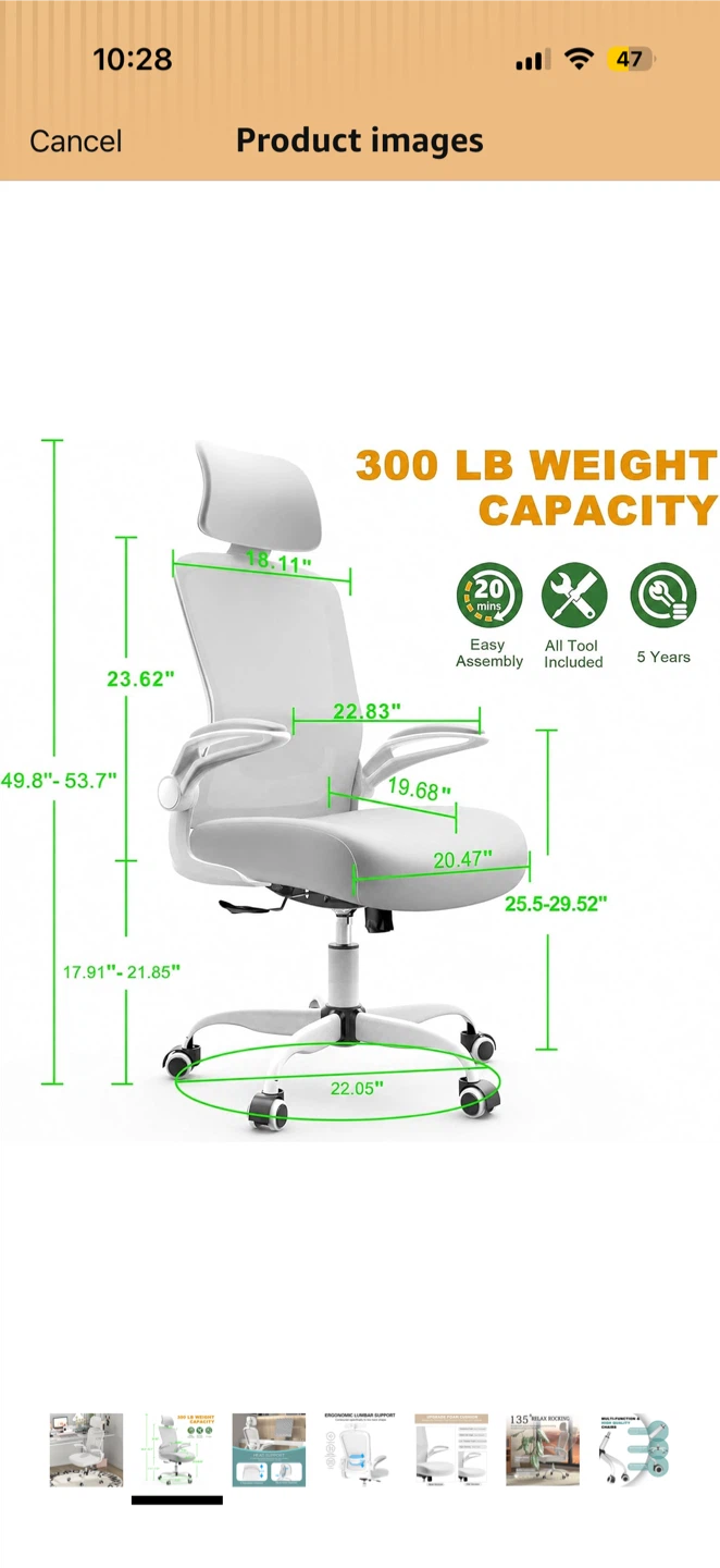 Ergonomic Office Chair, All White - photo 4