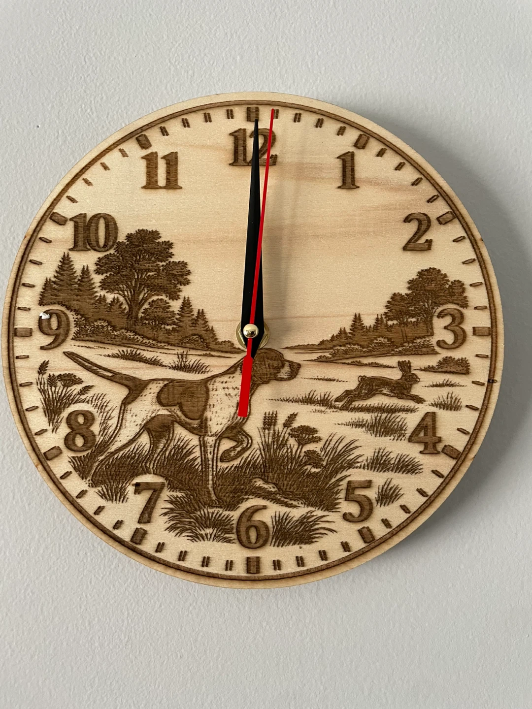 Wooden Hunting Dog and Rabbit Wall Clock