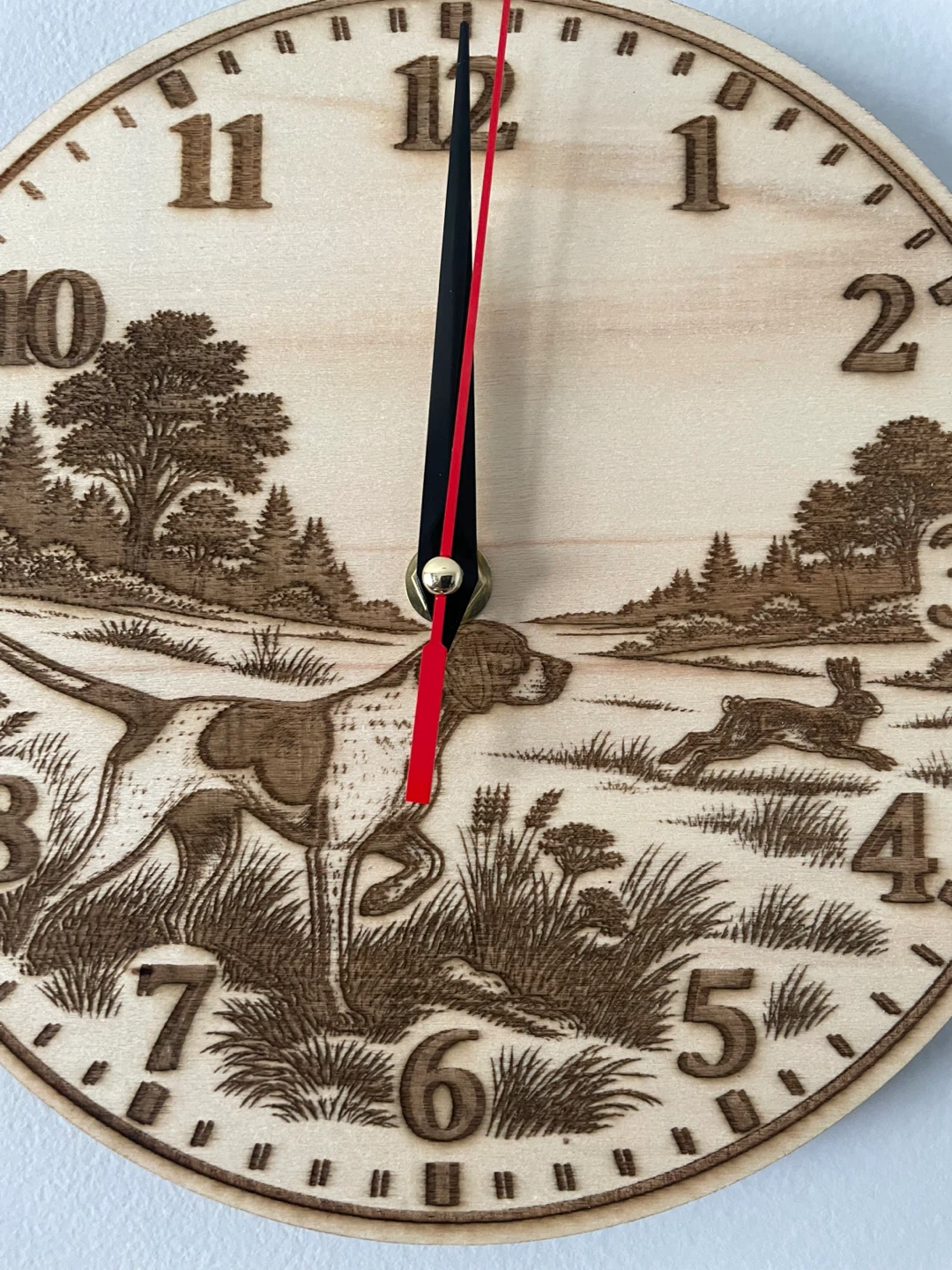 Wooden Hunting Dog and Rabbit Wall Clock - photo 2