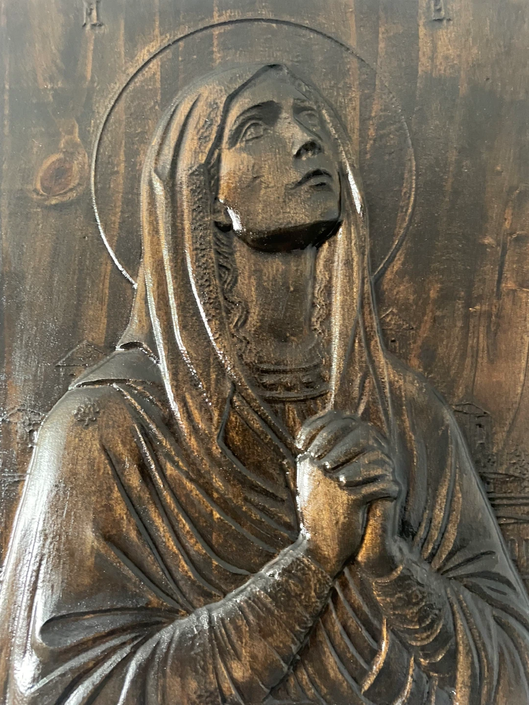 Carved Wood Religious Wall Plaque