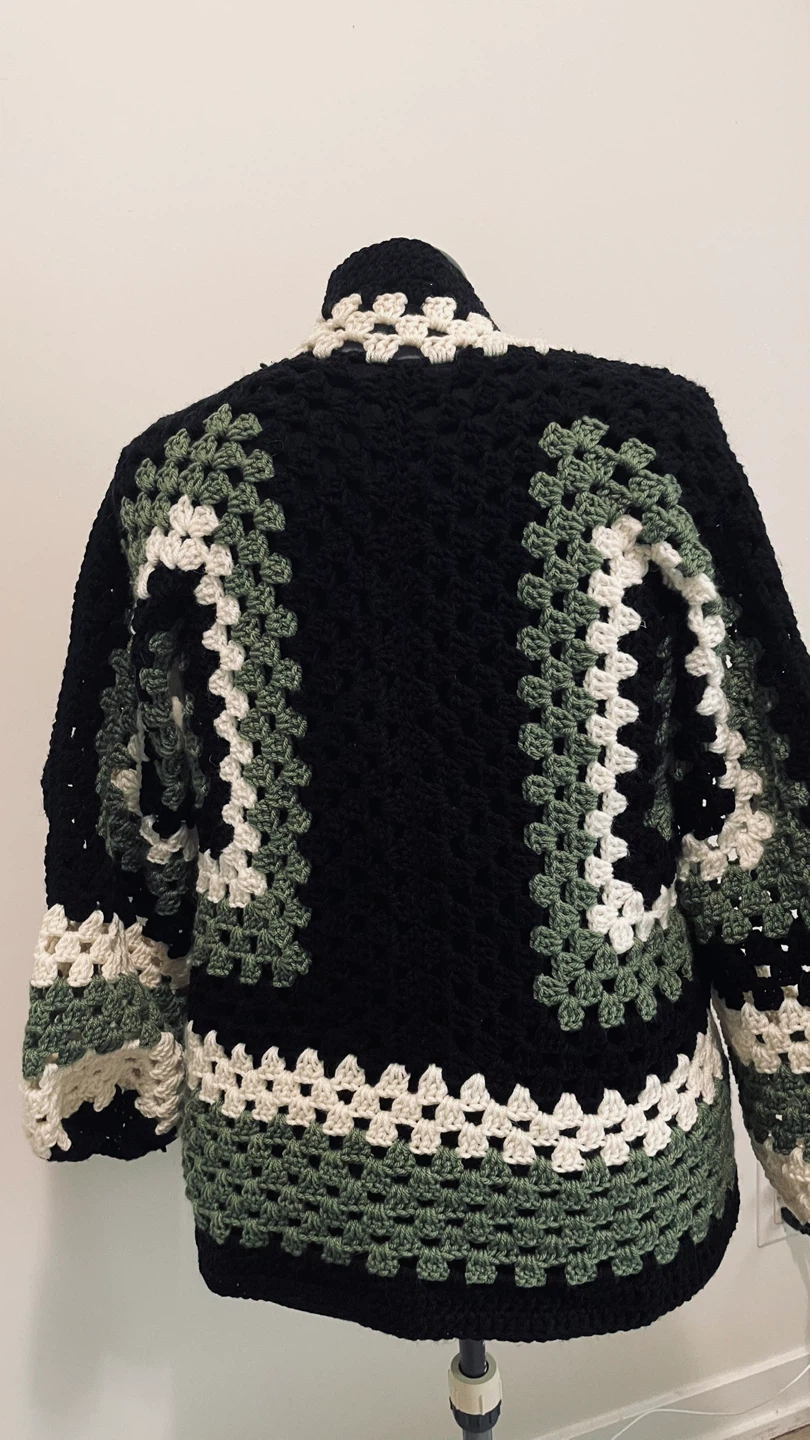 Handmade Crocheted Granny Square Cardigan - photo 2