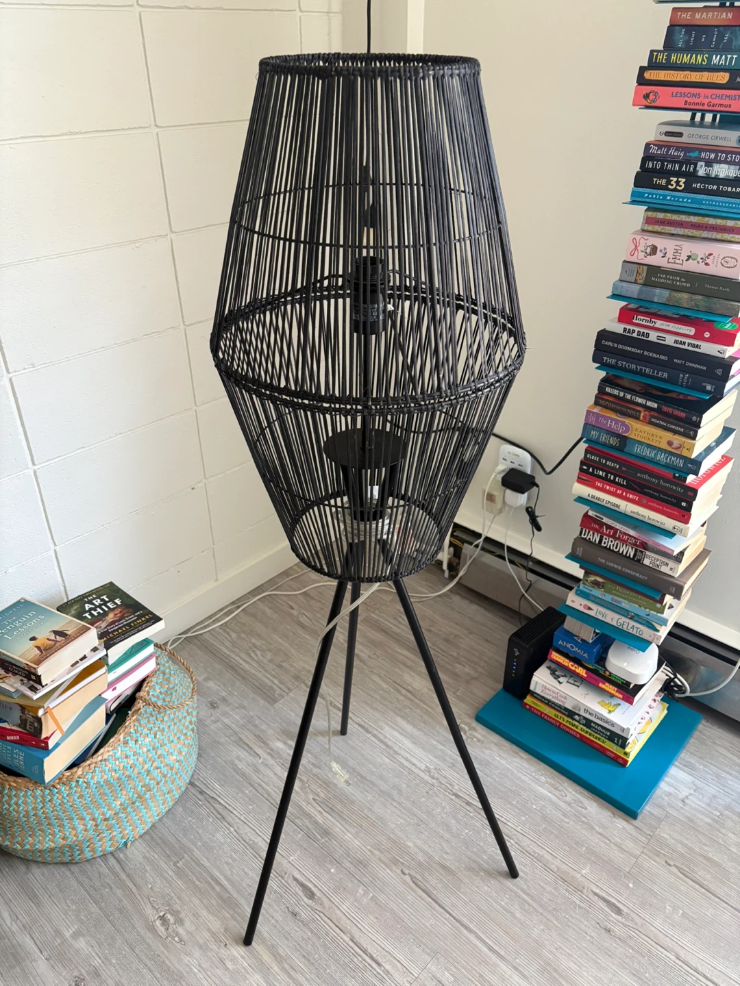Black Rattan Tripod Floor Lamp