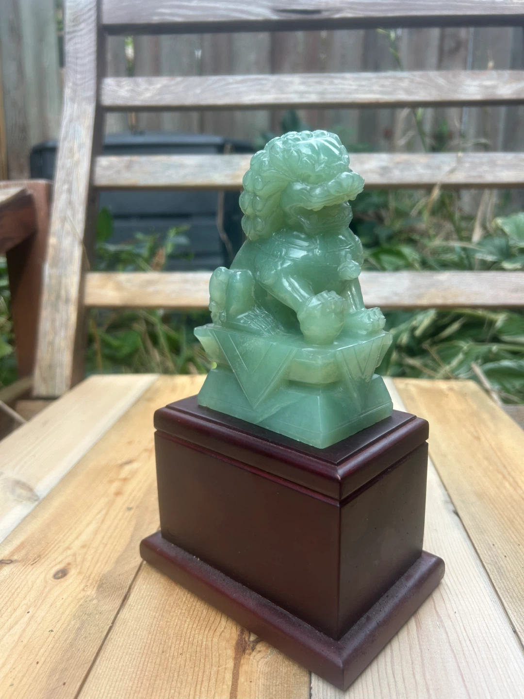 Green Stone Guardian Lion Statue