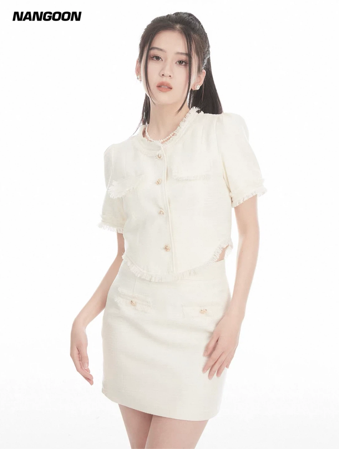 NANGOON White Tweed Skirt Set
