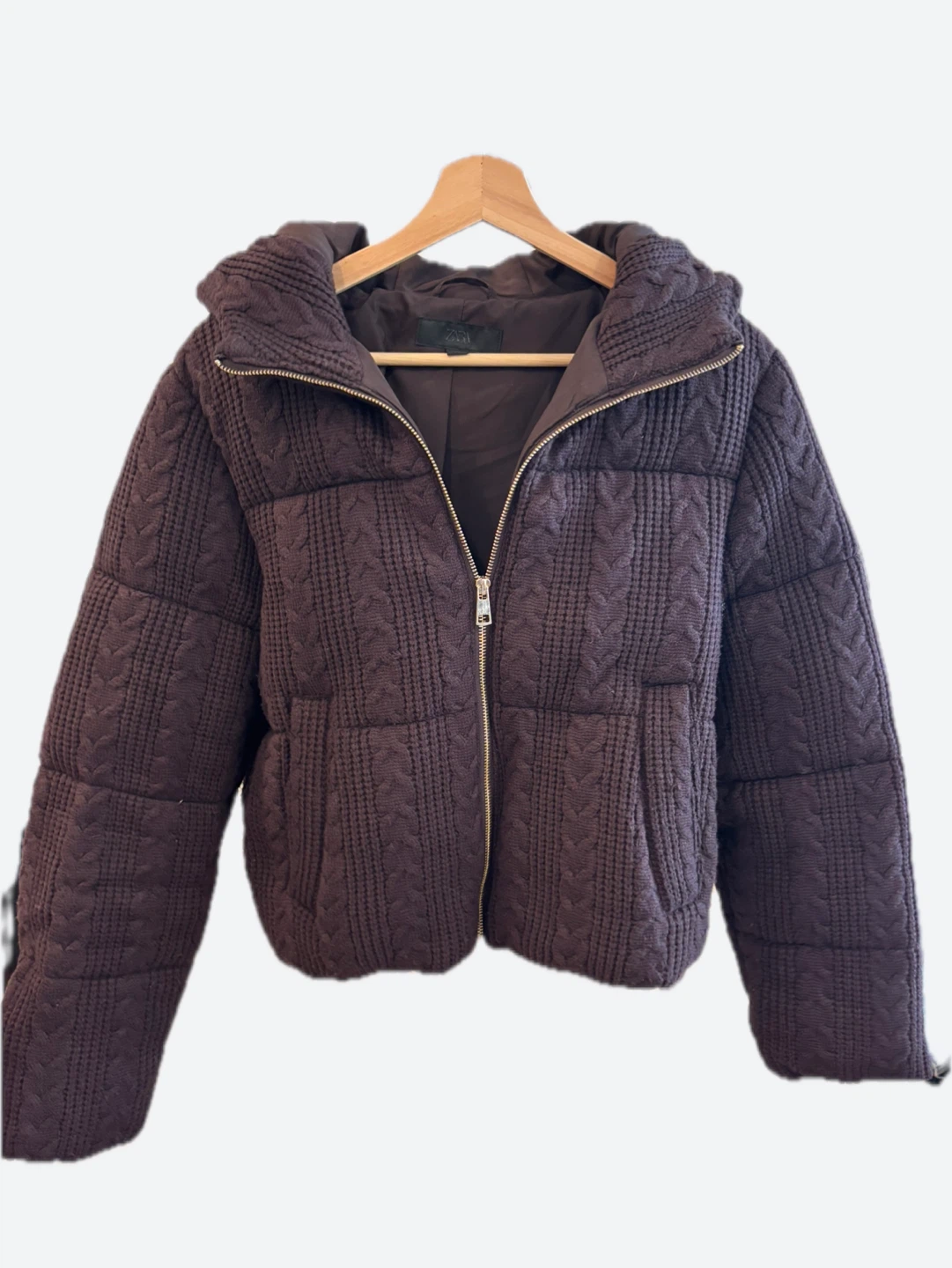 Zara Cable Knit Puffer Jacket