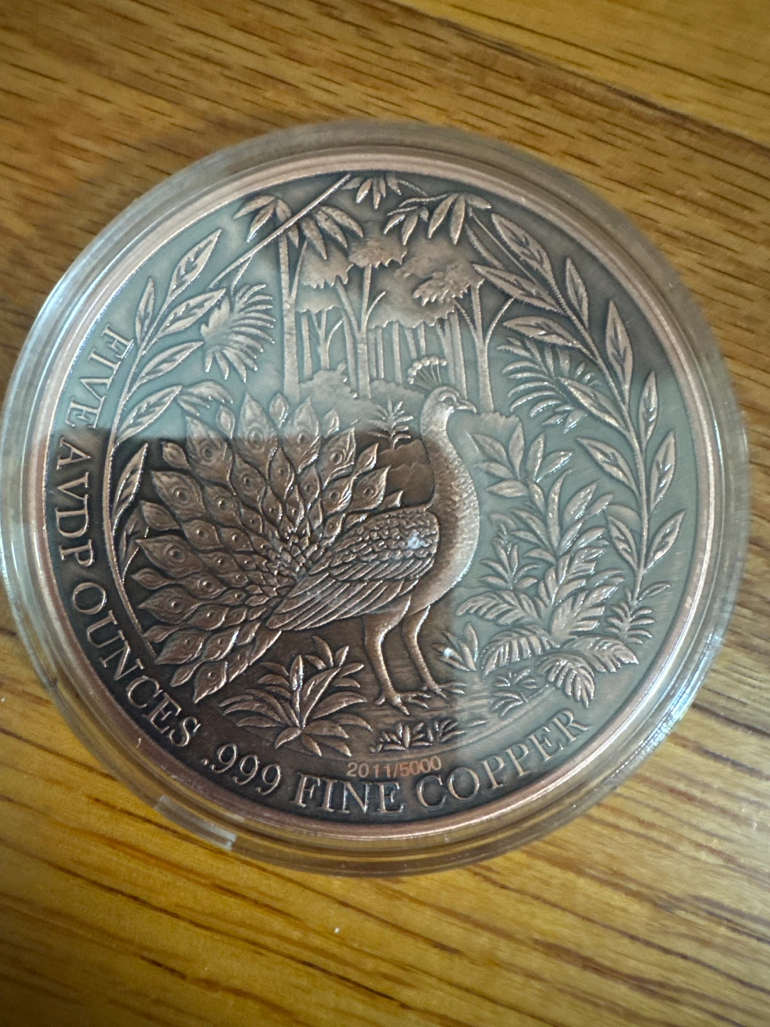 Peacock Design 5 oz .999 Fine Copper Round 🏈 - photo 2