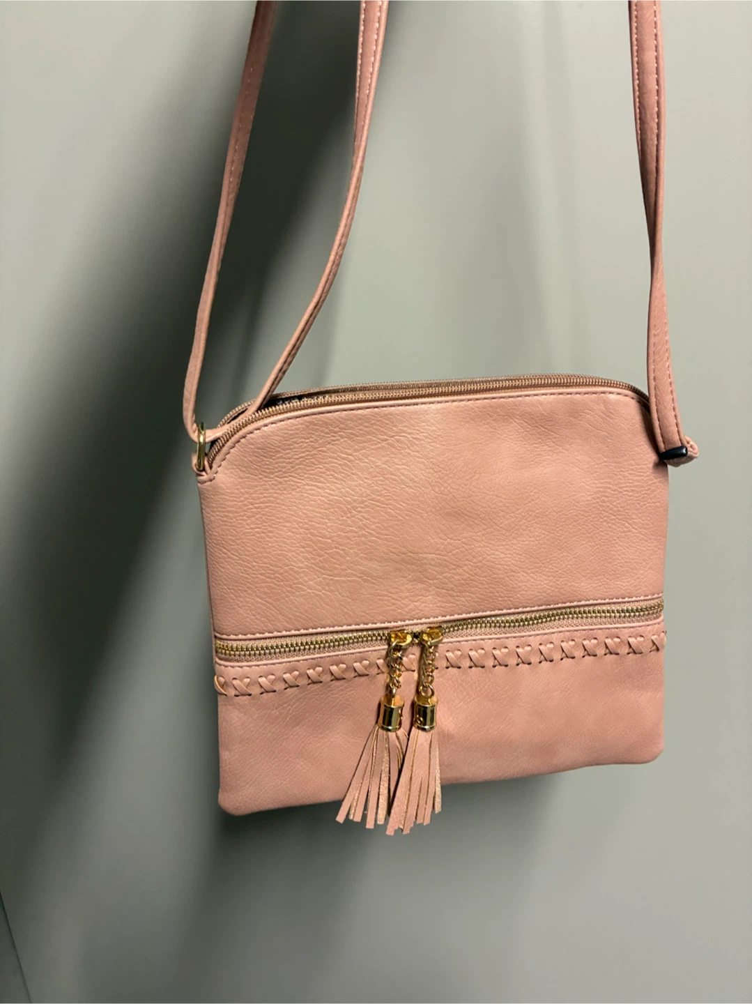Blush Pink Crossbody Bag with Tassels