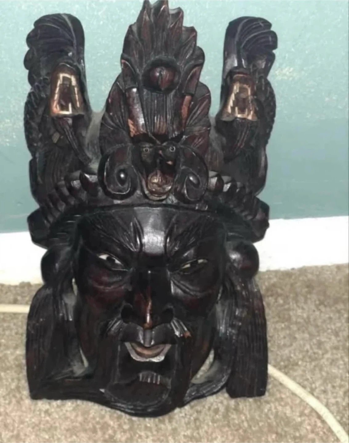 Vintage Hand-Carved Wooden Asian Masks - Set of 2 - photo 3