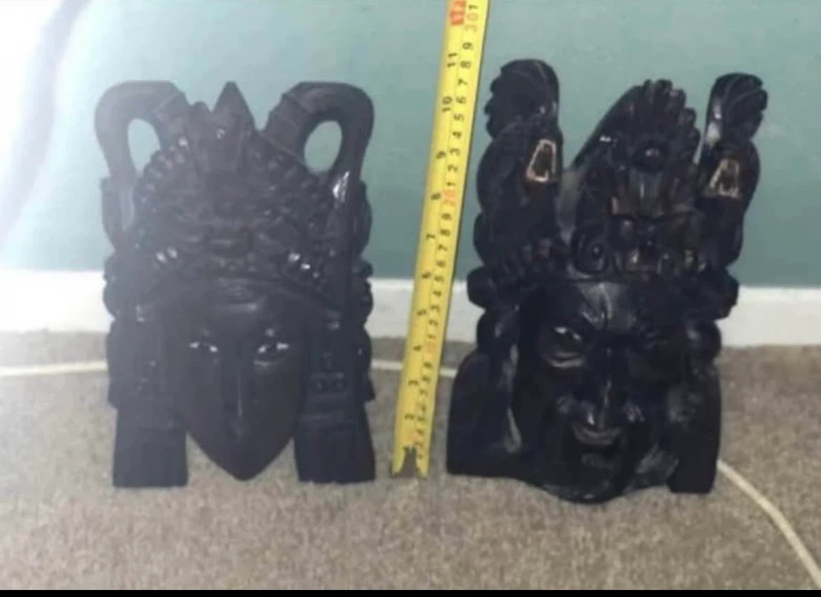 Vintage Hand-Carved Wooden Asian Masks - Set of 2 - photo 4